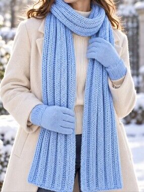NWT light Blue Rib Knit Scarf & Gloves Set OS Cozy Preppy Soft Girl Dreamy Cozy